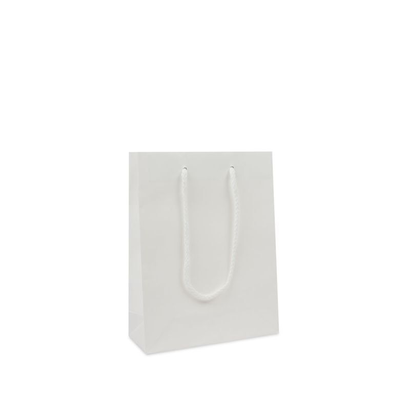 Luxuriöse Papiertaschen Kraftpapier 20+8x26 cm Weiß (100 Stück) [FP-DPK108]