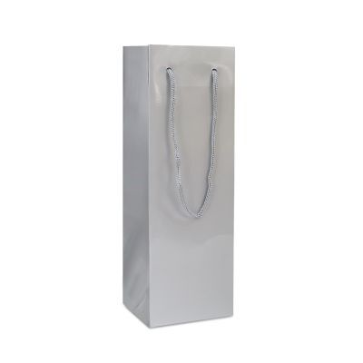 Luxuriöse Papier-Weinflaschentaschen - Glänzend 12+10x35 cm Silber (100 Stück) [FP-DPK120W]