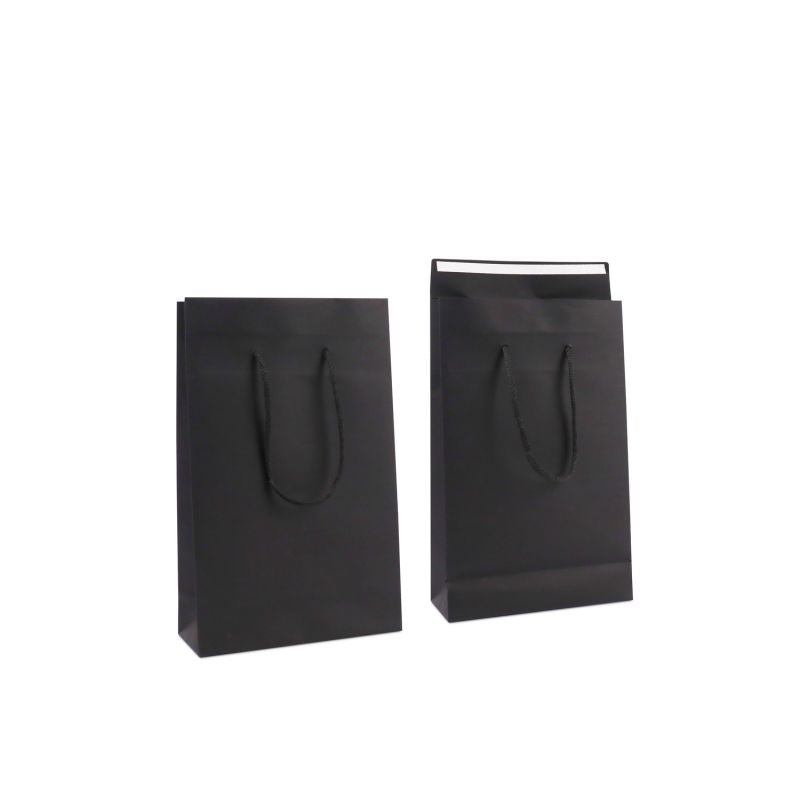 Luxuriöse Papiertaschen mit Klappe 20+8x32 cm Schwarz (100 Stück) [FP-DPK147]