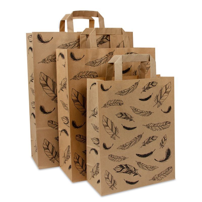 Kraftpapiertaschen FSC® - Federn 32+12x40 cm Braun (250 Stück) [FP-DPL052]