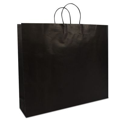Papiertragetaschen mit gedrehte Griffe und Bodenkarton 54+13x46 cm Schwarz (100 Stück) [FP-DPT007]