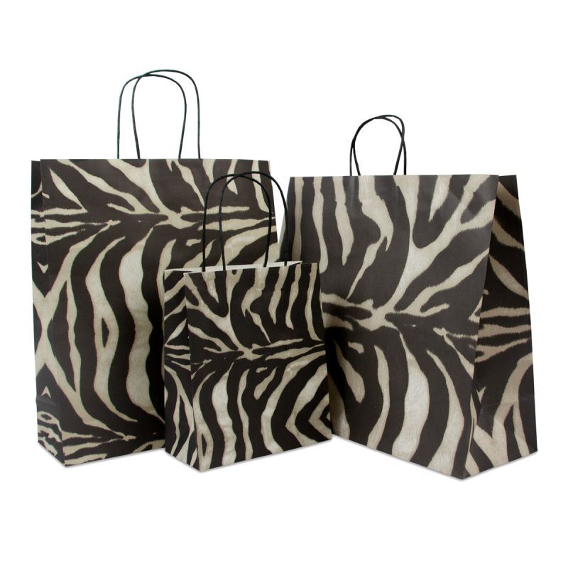 Papiertragetaschen mit gedrehte Griffe 22+10x26 cm Zebra (200 Stück) [FP-DPT025]