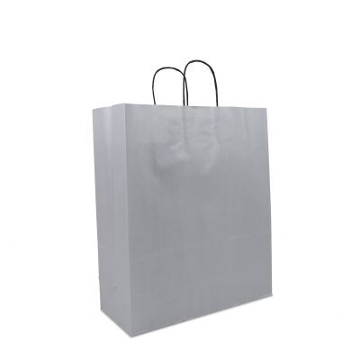 Papiertragetaschen mit gedrehte Griffe - Einfarbig 35+14x41 cm Silber (250 Stück) [FP-DPT074]