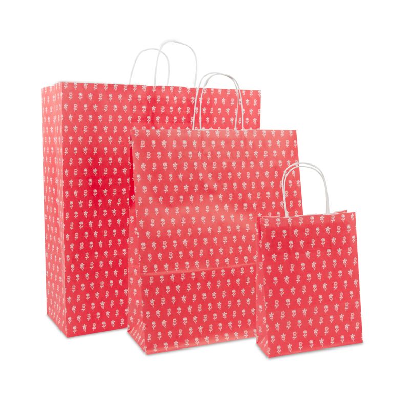 Papiertragetaschen mit gedrehte Griffe - Blumen 35+14x41 cm Rot (250 Stück) [FP-DPT084]