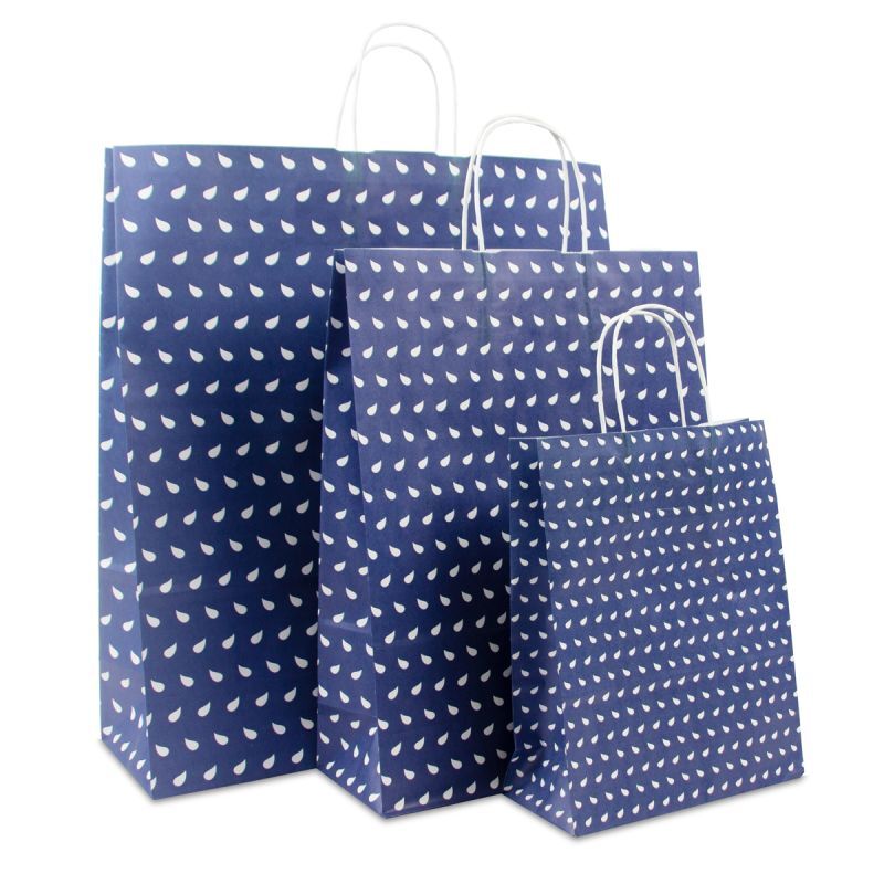 Papiertragetaschen mit gedrehte Griffe - Wave 32+12x41 cm Donkerblauw (250 Stück) [FP-DPT087]