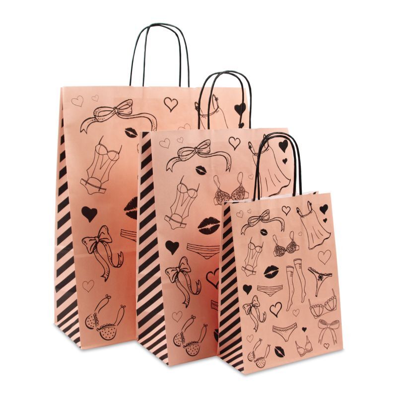 Papiertragetaschen mit gedrehte Griffe - Lingerie 26+12x34 cm Hellrosa (250 Stück) [FP-DPT090]