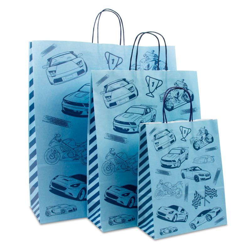 Papiertragetaschen mit gedrehte Griffe - Race 32+12x41 cm Blau (250 Stück) [FP-DPT093]