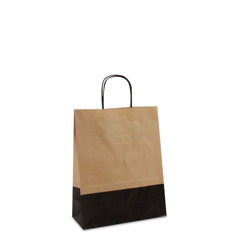 Papiertragetaschen mit gedrehte Griffe - Braun/schwarz zweifarbig 22+10x28 cm Braun (250 Stück) [FP-DPT104]