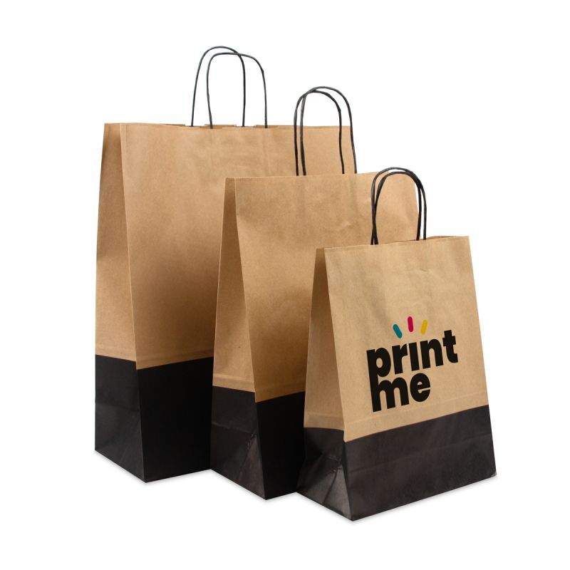 Papiertragetaschen mit gedrehte Griffe - Braun/schwarz zweifarbig 26+12x35 cm Braun (250 Stück) [FP-DPT105]