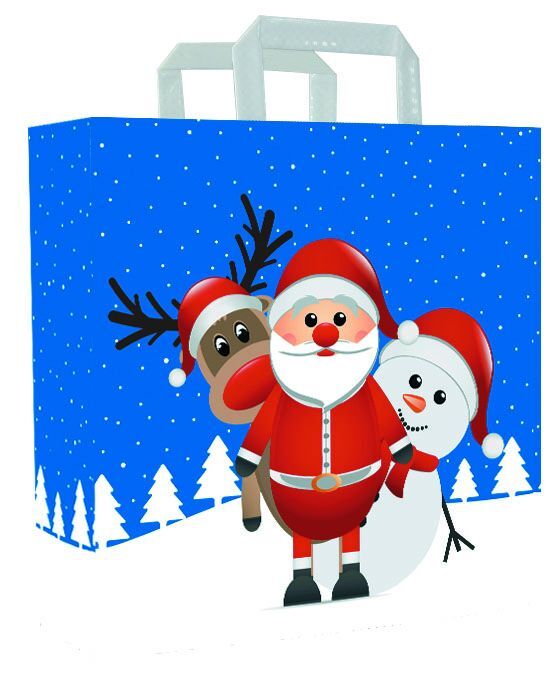 Papier-Weihnachtstaschen - Christmas Friends 22+10x28 cm Weiß (250 Stück) [FP-KDT030]