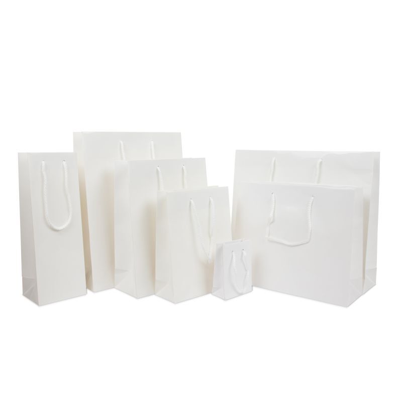 Luxuriöse Papiertaschen Glänzend 40+10x35 cm Weiß (100 Stück) [FP-DPK019]