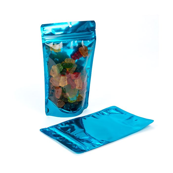 Standbodenbeutel Transparent/Blau 13x7.9x20.6cm |110 Gramm mit Aufhängeloch (100 Stück) [ZBGB3AM]