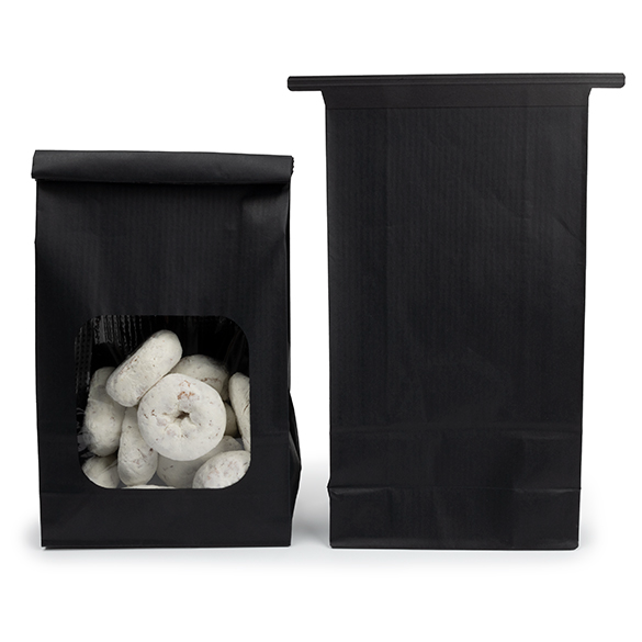 Schwarzer Kraftbeutel mit Tin-Tie-Verschluss und Sichtfenster 15,2x7x26,7 cm (100 Stück) [TTW3B]