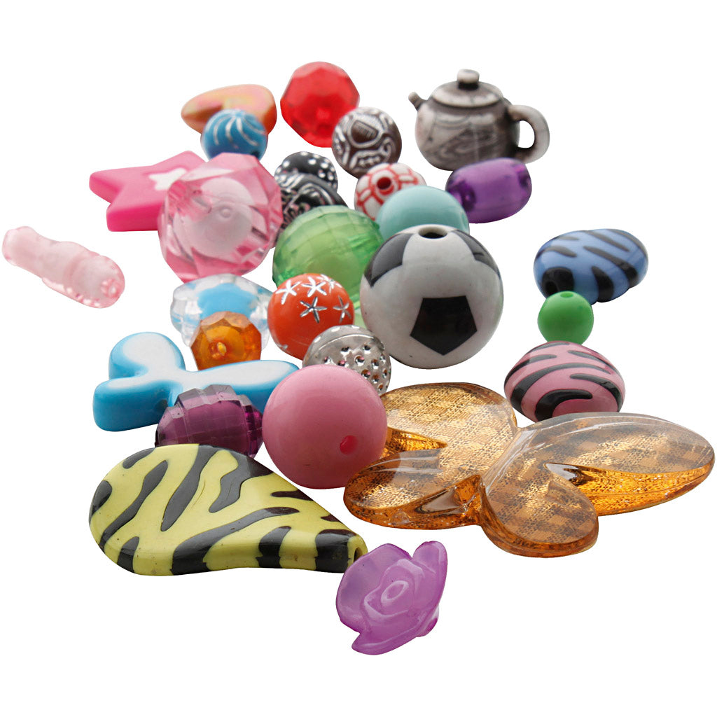 Fantasy plastic bead mix, size 5-35 mm, hole size 1-4 mm, 1000 g
