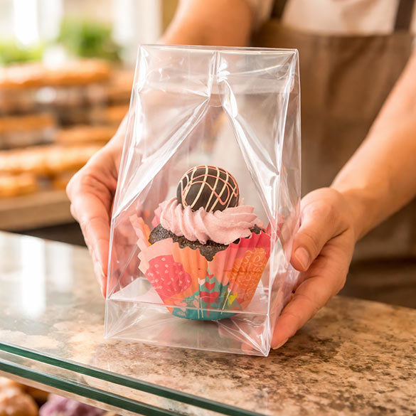 Cupcake-Beutel mit Einsatz für 1 Cupcake 10.2x10.2x22.9cm Transparent (100 Stück) [CBG4XL]