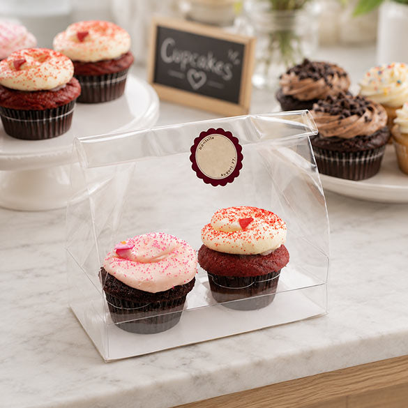 Cupcake-Beutel mit Einsatz für 2 Cupcakes 17.8x10.2x22.9cm Transparent (100 Stück) [CBG5]