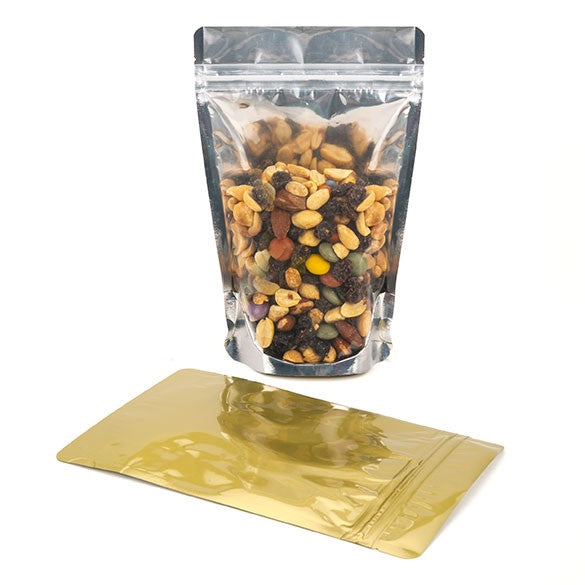 Standbodenbeutel Transparent/Gold 11.9x7.6x18.4cm | 110 Gramm (100 Stück) [ZBGG46]