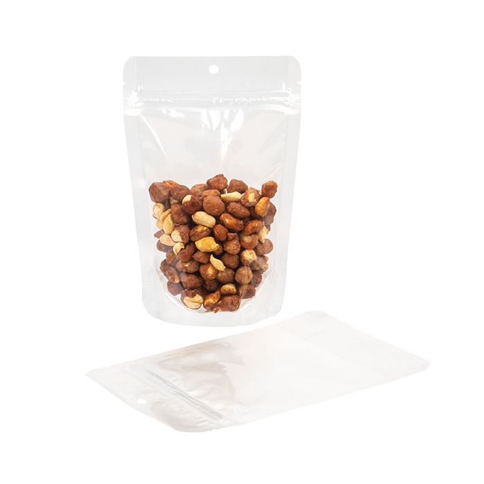 Standbodenbeutel Transparent 12x7.5x18.5cm mit Aufhängeloch | 110 Gramm (100 Stück) [ZBG46H]