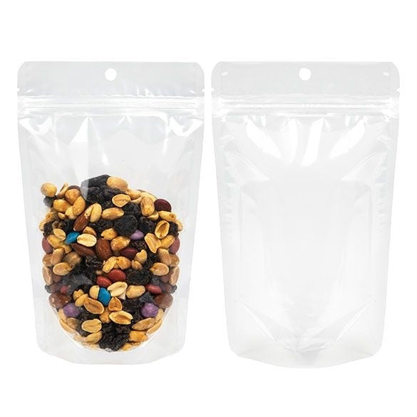 Standbodenbeutel Transparent 13x7.9x20.6cm | 110 Gramm mit Aufhängeloch (100 Stück) [ZBG3H]