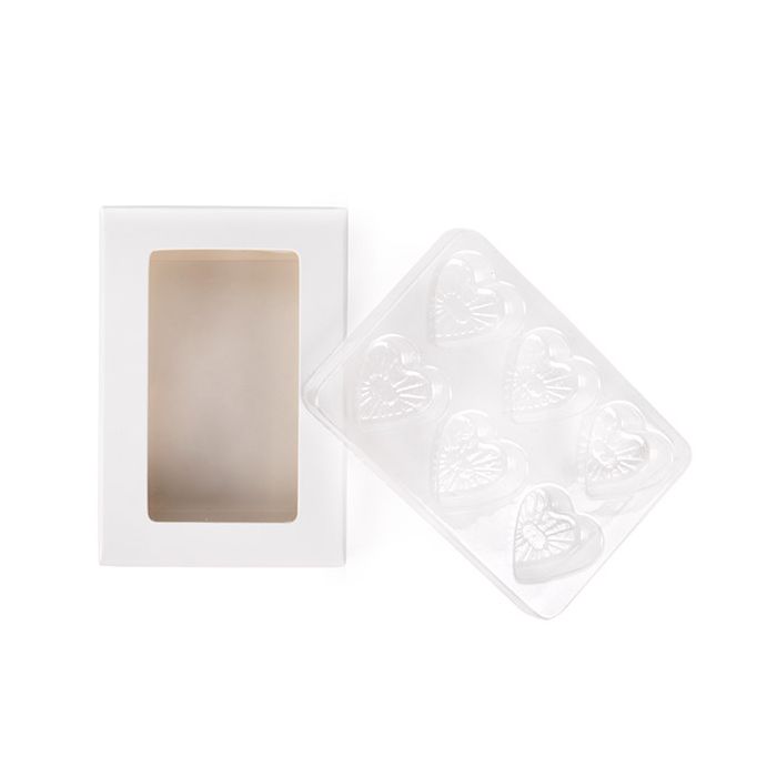 White Kraft Artisan Candy Box Set, Heart Insert 7x2.1x10.3 cm (25 pieces) [CNDYH274W]