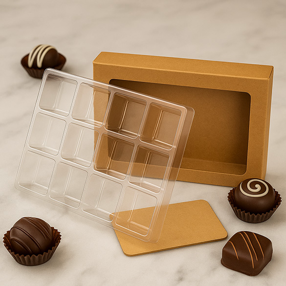 Schachteln für handgemachte Süßigkeiten für 12 Stück 8.9x2.1x13.8cm Kraft (25 Stück) [CNDY271]