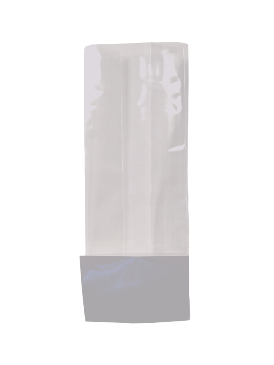 Blockbodenbeutel Transparent 7x5x18.5 cm mit Silber Bodenblatt (100 Stück) [CP-FGPB6]