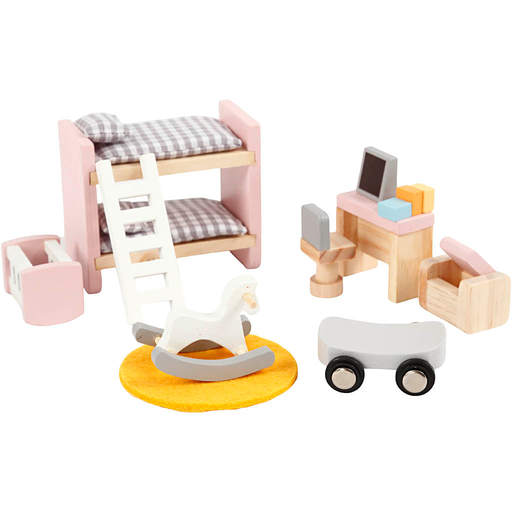 VIGA Doll house furniture, the children's room, size 2x2x7,5 cm, 8 parts/ 1 set