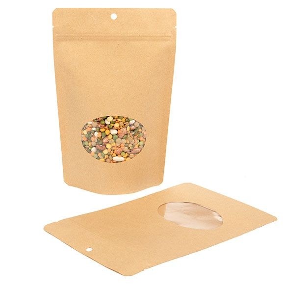 Stand Up Pouches Kraft Compostable 14.9x8.9x23.2cm with oval Window | 312 grams