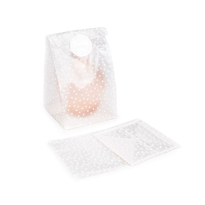 Blockbodenbeutel mit Polka Dots 10,2x10,2x17,8 cm mit Bodenblatt (100 Stück) [FFGPB9D]
