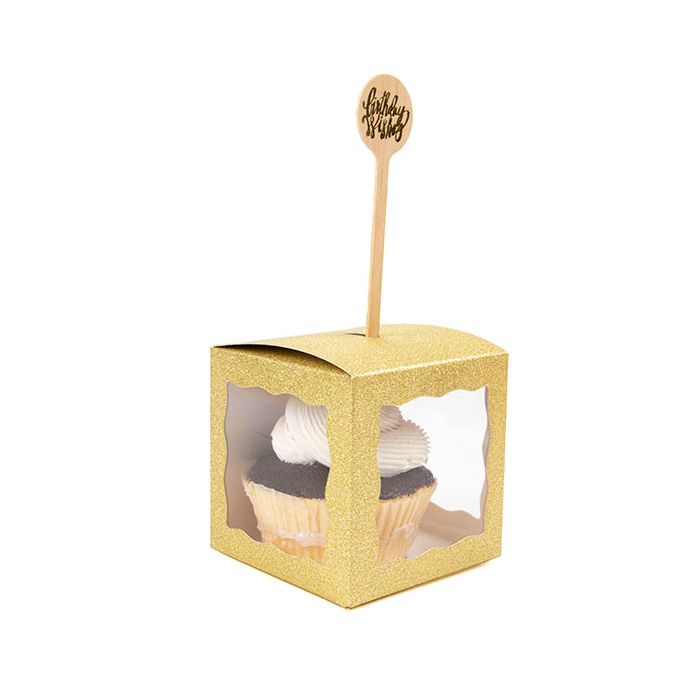 Faltbare Box Glitzer Gelb 7,6x7,6x7,6 cm 3 seitige Fenster (25 Stück) [FB2GGW]