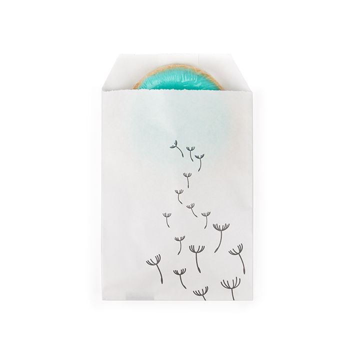 Papier-Klappenbeutel Weiß mit Schwarzen Löwenzahn 7,6x12,7 cm (100 Stück) [GPB35D]