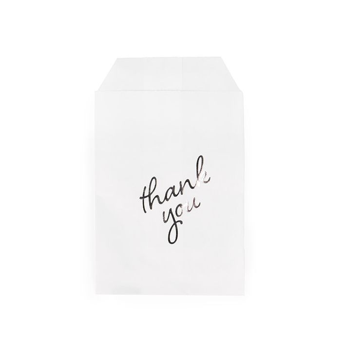 Paper Bags White with Silver Thank You 7,6x12,7 cm