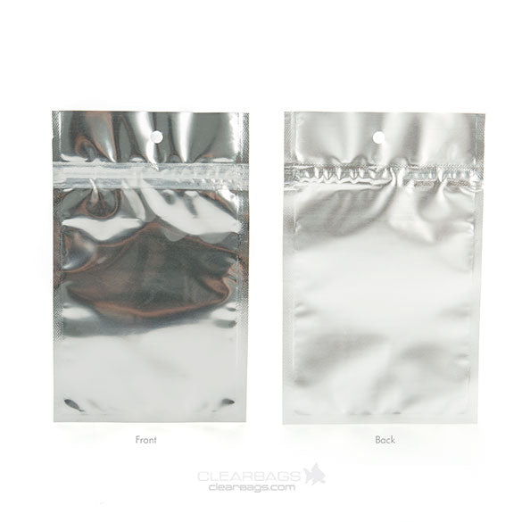 Druckverschlussbeutel Transparent/Silber 9.2x12.7cm mit Aufhängeloch (100 Stück) [HZBB4S]