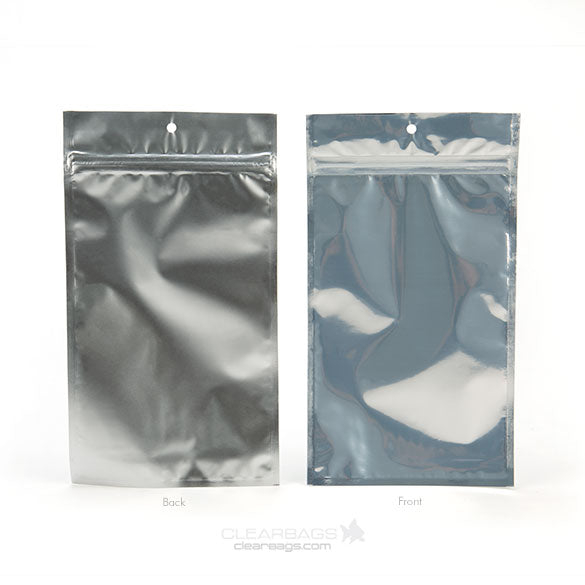 Druckverschlussbeutel Transparent/Silber 15.5x23.5cm mit Aufhängeloch (100 Stück) [HZBB7S]