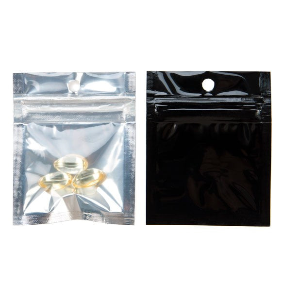 Druckverschlussbeutel Transparent/Schwarz 5x5cm mit Aufhängeloch (100 Stück) [HZBB9CB]