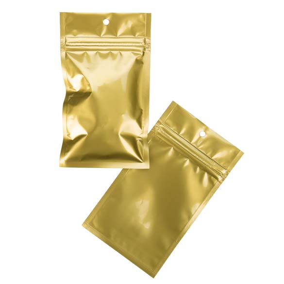 Druckverschlussbeutel Gold Metallisiert 7.5x11.5cm mit Aufhängeloch (100 Stück) [HZBB3MG]