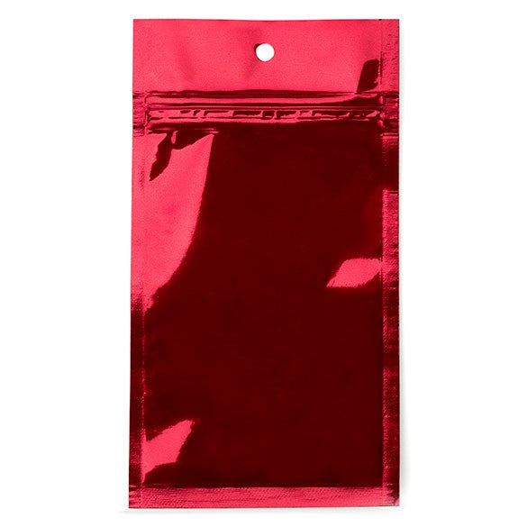 Druckverschlussbeutel Rot Metallisiert 7.6x11.4cm mit Aufhängeloch (100 Stück) [HZBB3MR]