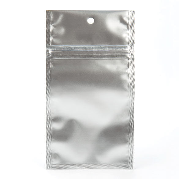 Druckverschlussbeutel Silber Metallisiert 7.5x11.5cm mit Aufhängeloch (100 Stück) [HZBB3MS]