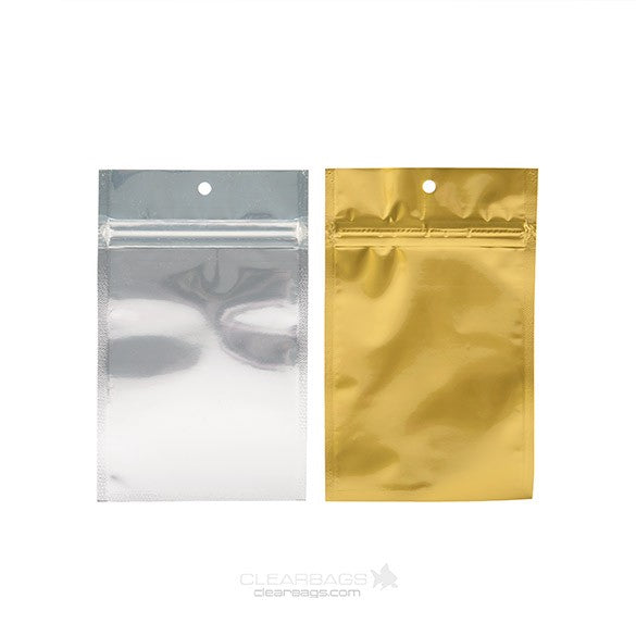 Druckverschlussbeutel Transparent/Gold 9.2x12.7cm mit Aufhängeloch (100 Stück) [HZBB4CG]
