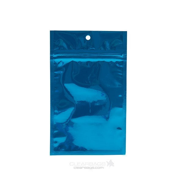 Druckverschlussbeutel Blau Metallisiert 9.2x12.7cm mit Aufhängeloch (100 Stück) [HZBB4MBL]
