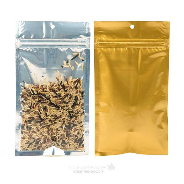 Druckverschlussbeutel Transparent/Gold 10.2x16.5cm mit Aufhängeloch (100 Stück) [HZBB5CG]