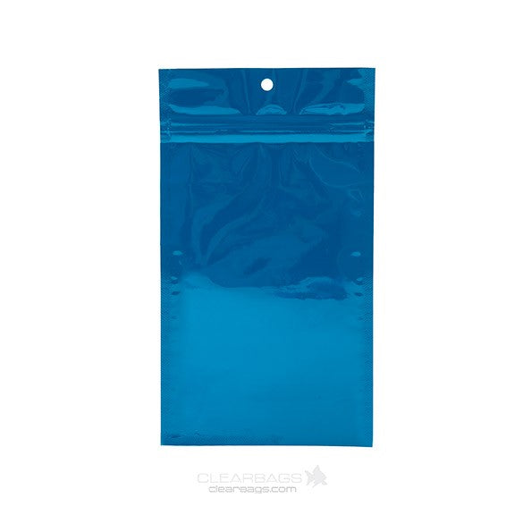 Druckverschlussbeutel Blau Metallisiert 12.5x21cm mit Aufhängeloch (100 Stück) [HZBB6MBL]