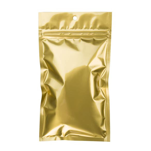 Druckverschlussbeutel Gold Metallisiert 10x16.5cm mit Aufhängeloch (100 Stück) [HZBB5MG]