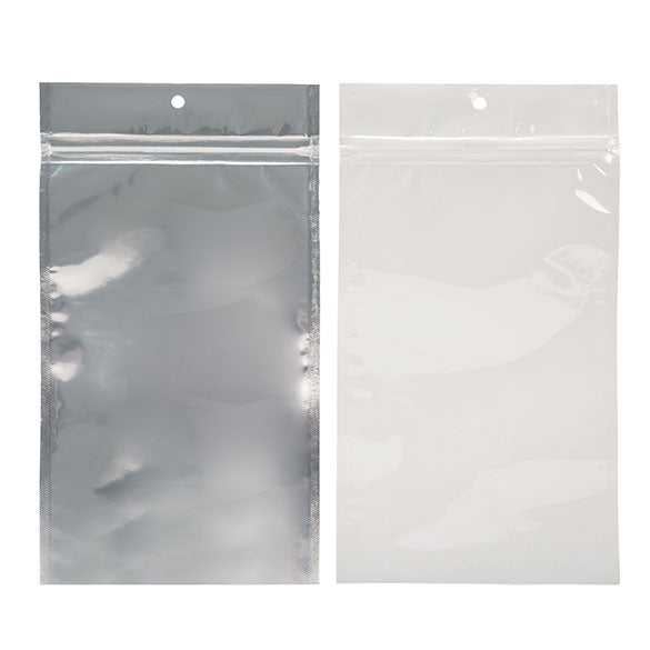 Druckverschlussbeutel Transparent/Weiß 12.5x21cm mit Aufhängeloch (100 Stück) [HZBB6CW]