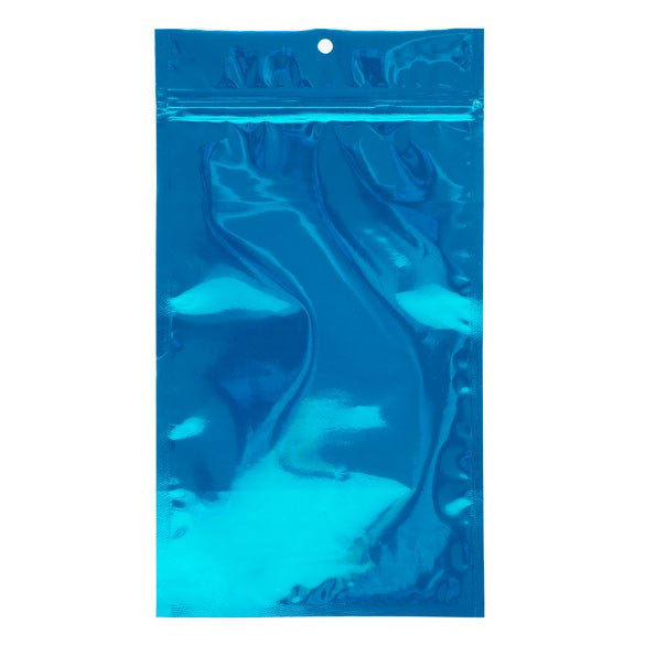 Druckverschlussbeutel Blau Metallisiert 12.5x21cm mit Aufhängeloch (100 Stück) [HZBB6MBL]