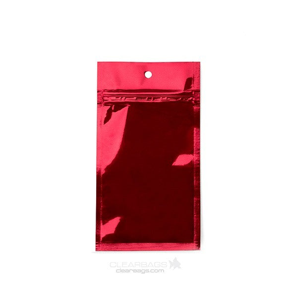 Druckverschlussbeutel Rot Metallisiert 7.6x11.4cm mit Aufhängeloch (100 Stück) [HZBB3MR]