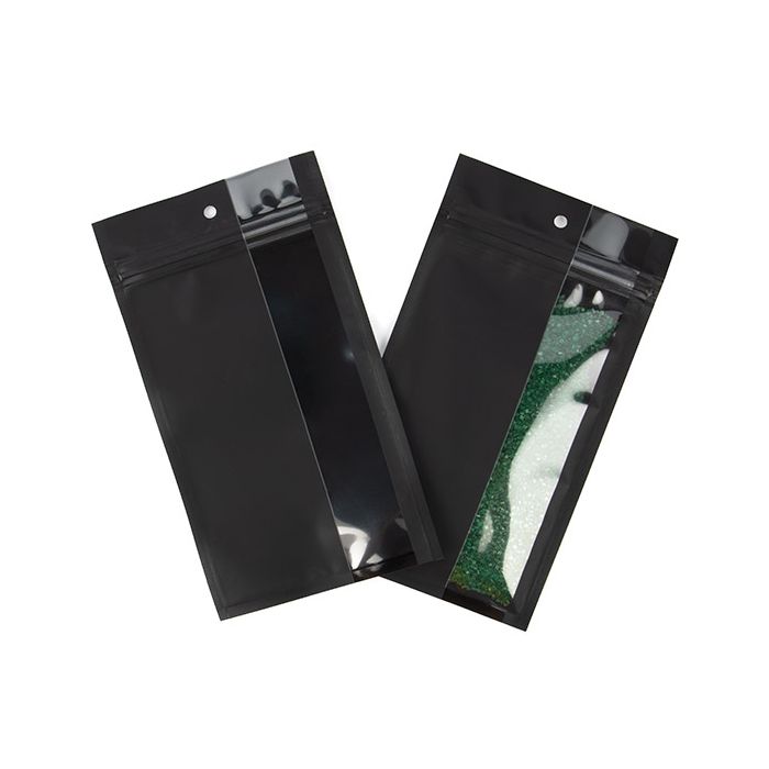 Druckverschlussbeutell Matt Schwarz mit vertikalen Fenster 10,2x16,5 cm (100 Stück) [HZBV5MB]