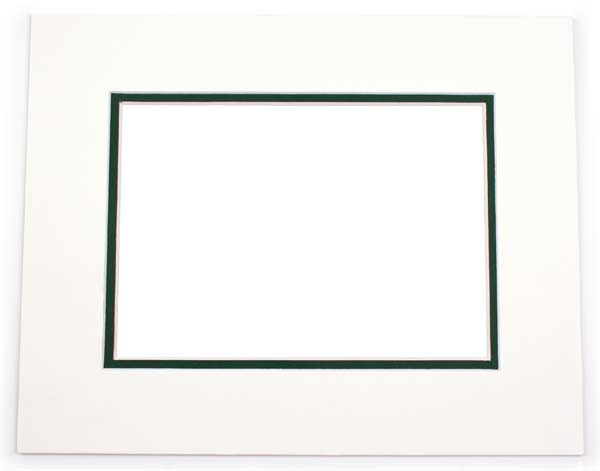 Mount Board Double thick White/dark Green 20.3x25.4cm with 11.8x16.8cm Window