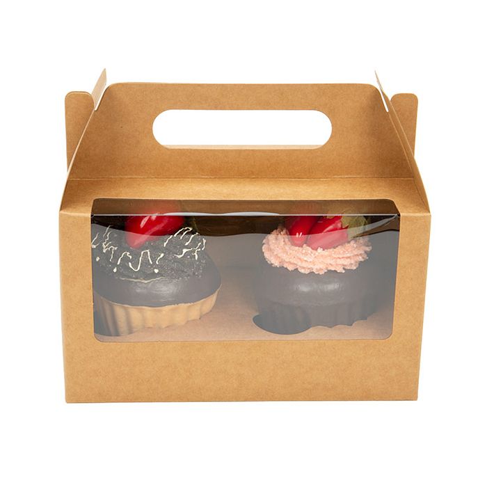 Double Cupcake Handle Box Kraft Set 17,8x10,2x10,2cm (100 Sets)
