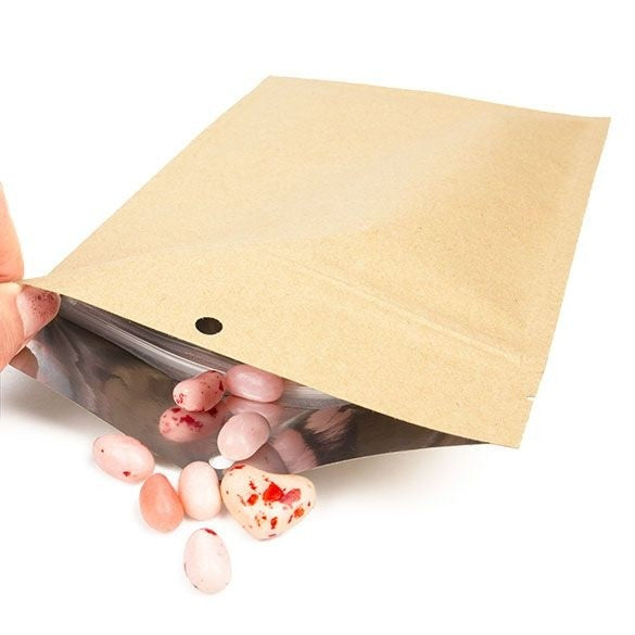 Druckverschlussbeutel Kraft 12.7x20.8cm mit Aufhängeloch  (100 Stück) [HZBB6K]